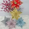 Lentejuelas Transfronterizas Flor de Navidad Roja Rosa 28CM Colgante Adorno Árbol de Navidad Arreglo Floral Amazon Caliente Flor de Navidad