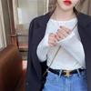 Suéter de Tricô com Borda Enrolada Estilo Coreano para Mulheres, Camiseta Básica Pulôver Gola Redonda, Peça Interna Lisa Elegante Simples para a Primavera 2026