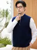 Novo colete de tricô quente de cashmere 100% puro, casual, com zíper e gola alta, moda outono e inverno para homens