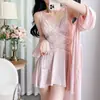 Camisola de Pura Pasión Estilo Francés para Mujer, Conjunto Fresco de Verano de Dos Piezas, Ropa de Dormir Sexy Adelgazante con Cuello en V, Transfronterizo