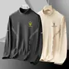 Camiseta interior térmica de manga larga para hombre, color liso, forro polar de doble cara cepillado, cuello medio alto, base engrosada, para otoño e invierno