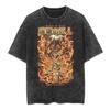 Nueva Camiseta de Manga Corta Oversize Estilo Urbano Vintage Lavada Batik de Dibujos Animados Ataque a los Titanes de Japón