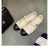 Versão em Pele de Ovelha em Estoque ~ Novos Sapatos Versáteis de Outono com Color-Blocking, Bico Redondo Pontiagudo, Tira Única, Sapatos de Salto Baixo com Padrão de Diamante para Mulheres
