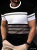 Camiseta Masculina Amazon de Manga Curta com Listras Vazadas Color Block Slim Fit para Negócios