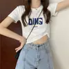 Camiseta de manga corta estilo americano estilo BM hombros caídos para mujer 2024 Verano Nuevo Diseño de Chica Popular Top Chic de Cintura Alta