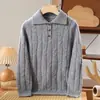 Suéter de Punto Trenzado de Lana Pura con Cuello para Otoño e Invierno para Hombres Mujeres Niños Niños Polo Pulóver de Lana Capa Base Tejido
