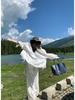 Baishiwang Estilo Antigo Qian Conjunto de Relaxamento Início do Outono Feminino Camisa de Tencel Linho Calças Casuais de Cintura Alta Conjunto de Duas Peças