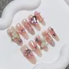 Rosa Satín Corazón Rosa Francés Ojo de Gato Mariposa Uñas Portátiles Hechas a Mano Manicura de Temperamento Manicura Removible