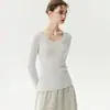 Textura luxuosa! Suéter 100% cashmere para mulheres, com um grande decote em U, malha de cashmere pura e um estilo justo com costelas, perfeito como camada base para o outono e inverno