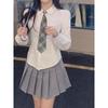 Camisa Blanca de Manga Larga Estilo Universitario para Mujer Diseño de Primavera y Otoño Top de Nicho Camisa con Cordones en la Cintura Traje de Uniforme JK