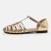 Sandalias romanas planas tejidas con punta afilada brillante, estilo retro, tira de una hebilla, diseño calado, zapatos de mujer de moda E2038-5