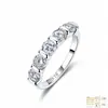 Anillo de plata de ley S925 con moissanita, anillo de cinco piedras escalonadas completamente engastado, plata S925 semi-envuelta, estilo "old money" para mujer