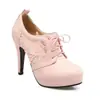 Sapatos Femininos de Salto Alto Plataforma Bico Fino com Cadarço, Costura em Renda e Saltos Finos, Tamanho Grande 17-7, Exportação