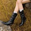 Botas ocidentais de salto grosso e bico fino estilo europeu e americano, botas de salto alto e cano médio, 2024, outono e inverno, novas botas femininas da moda, comércio exterior transfronteiriço