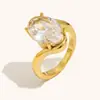 Joia de Personalidade de Moda de Nicho Transfronteiriça Europeia e Americana Anel Oval de Zircônia Banhado a Ouro 18K de Aço Inoxidável para Mulheres Luxo Leve