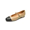 Novos Sapatos Femininos de Camurça para Primavera 2024, Bico Redondo, Combinação de Cores, Salto Baixo, Camada Única, Boca Rasa, Estilo Retro, Sapatos Planos Mary Jane