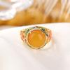 Anel Flor Oca Esmalte de Cera de Abelha Banhado a Ouro Prata de Lei S925 Cervo Prateado Estilo Palácio da Maré Nacional Anel Elegante Retrô