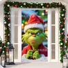 Decoración de Cubierta de Puerta de Dibujos Animados del Grinch Navideño Cubierta de Puerta Navideña Monstruo Verde Grinch Tela Colgante Tapiz Fondo de Cubierta de Puerta
