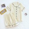 Pijama de Bolinhas Feminina Verão Gaze de Algodão Puro Manga Curta Shorts Roupa Fina Estilo Japonês Conjunto de Duas Peças para Casa
