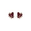 Brincos de Clipe para Incenso de Mosquito Ancora Vermelho Vintage Francês Banhados a Ouro Real Ear Clip High-grade Light Luxury Vinho Tinto Estilo Hong Kong sem Furos na Orelha