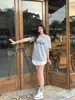 Ropa Superior Estampada para Mujer Pequeña Hermosa Suéter de Algodón Puro Camiseta de Manga Corta Única Oversize Tendencia Estudiante Pareja