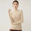Suéter de cachemira pura para mujer de otoño e invierno, con cuello semi alto, tejido de canalé, corte ajustado y efecto adelgazante, perfecto como capa base