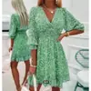 Vestido de mujer de estilo europeo y americano, de longitud media, con estampado bohemio, manga corta y estampado floral, 2022