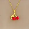 Collar Simple Lindo de Cereza de Acero de Titanio Japonés y Coreano para Mujer Estilo Ins Nuevo Nicho Cadena para Clavícula de Celebridad de Internet Accesorio Versátil