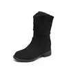 Couro Macio~Botas de Cano Curto Maillard Femininas Outono Novo Retro Botas Martin Salto Grosso Botas Empilhadas Altura Oculta Botas Western Cowboy