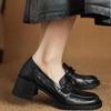 Mocasines Camellia para Mujer con Tacón Grueso, Estilo Otoño e Invierno 2026, Zapatos Retro de Piel sin Cordones de Tacón Alto para Viajar al Trabajo