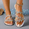 Sandalias de tirón transfronterizas talla extra, brillantes, con estampado de hojas para mujer, adecuadas para el hogar, uso casual y para ir al trabajo a diario