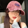Gorra de Béisbol Bordada Vintage Estilo Americano Desgastada para Mujer, Circunferencia de Cabeza Grande, Visera Profunda y Ancha, Sensación de Alta Gama, Gorra Tipo Pato