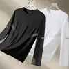 Camiseta esportiva casual masculina de manga longa estampada, moderna para adolescentes, adequada para todas as estações, gola redonda, top básico de manga longa