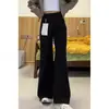 Jeans Wide-Leg Versão A Preto para Mulheres no Outono e Inverno Forrado com Lã Tamanho Grande para Gordinhas mm Solto Aparência Emagrecedora Figura em Pera Calças Levemente Flare