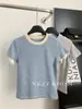 Camiseta de Manga Corta a Rayas y Bloques de Color Vintage para Mujer Estilo Coreano Estilo Ins con Diseño de Costuras Visibles Corte Ajustado Camiseta Básica