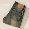 Jeans Rectos de Corte Slim Fit para Hombre Color Bronce Antiguo y Barro de Hong Kong, Moda de Lujo de Alta Gama, Pantalones Largos Tendencia Retro Americano