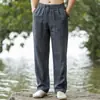 Pantalones de Lino para Hombre Estilo Retro Chino Pantalones Rectos Holgados Finos de Verano para Hombre Algodón y Lino Pantalones Casuales de Moda