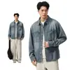 Roupas Masculinas Fengshe / Lançamento Primavera 2026 Camisa de Trabalho Lavada e Desgastada Jaqueta Jeans Casual Solta