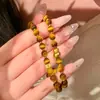 Pulsera de Piedra Ojo de Tigre Cepillada Igual que la de Xiaohongshu, Pulsera de Calabaza Pequeña Dorada Retro de la Fortuna Fulu de Alta Gama