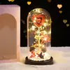 Flor de Rosa con Lámina de Oro en Cubierta de Cristal Muñeca Luminosa Flor Eterna Decoración para San Valentín, Navidad, Regalo para Novia o Esposa
