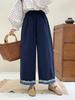 Pantalones Recortados de Pierna Ancha Estilo Japonés para Mujer Primavera y Otoño Pantalones Casuales Cortos de Cintura Alta Pantalones Rectos