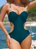 Maiô feminino de peça única para comércio exterior, cor sólida, com aro, bojo concha push-up, corrente vazada, biquíni sexy de praia