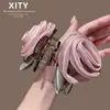 Grampo de Cabelo Flor de Rosa de Luxo para Mulheres, Presilha Tubarão Estilo Coreano, Pente para Coque, Grampo de Nuca, Acessório de Cabelo