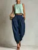 Pantalones Harem de Algodón y Lino Estilo Europeo y Americano Transfronterizos 2026 para Mujer, Cintura Elástica, Corte Holgado, Adelgazantes, Pantalones Linterna con Puño, Pantalones Largos Casuales