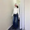 Jeans Rectos Bordados Retro Estilo Vibe Americano para Mujer, de Tiro Alto, Holgados, Aspecto Adelgazante, Largos, Pantalones Extra Largos hasta el Suelo