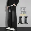 Jeans estilo americano de perna reta com forro de fleece para homens, calça grossa para outono e inverno, marca de moda unissex high street, corte solto, tamanho grande
