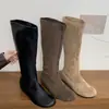 Botas Retro Estilo Coreano de Gamuza Slip-on Simples Adelgazantes Botas Largas Combinan con Todo para Otoño e Invierno Tacón Oculto No por Encima de la Rodilla Botas de Montar