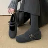 Zapatos Mary Jane Cuadrados Retro Coreanos para Mujer, Grises, Novedad Primavera/Otoño 2026, Zapatos Individuales Versátiles Slip-on para Persona Perezosa