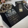 Invitaciones Personalizadas de Acrílico Negro y Dorado con Estampado Dorado, Invitaciones de Boda de Alta Gama, Tarjetas de Boda, Invitaciones Impresas, Tarjetas de Invitación