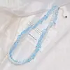 Collar Gargantilla de Cadena para Clavícula Doble Capa con Perlas de Cristal Sintético de Alta Calidad Blue Danube